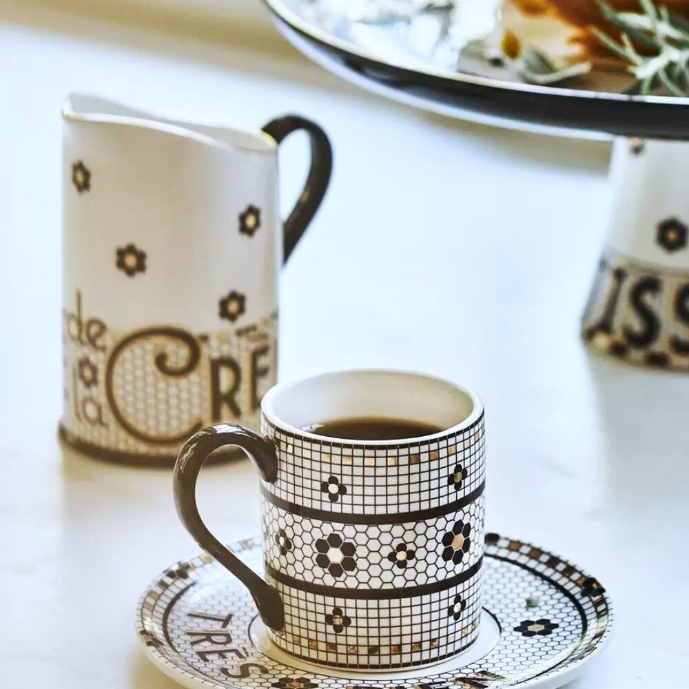 Anthropologie Bistro Tile Stoneware Creamer Mosaic Paris Cafe Black Gold New - Picture 6 of 6